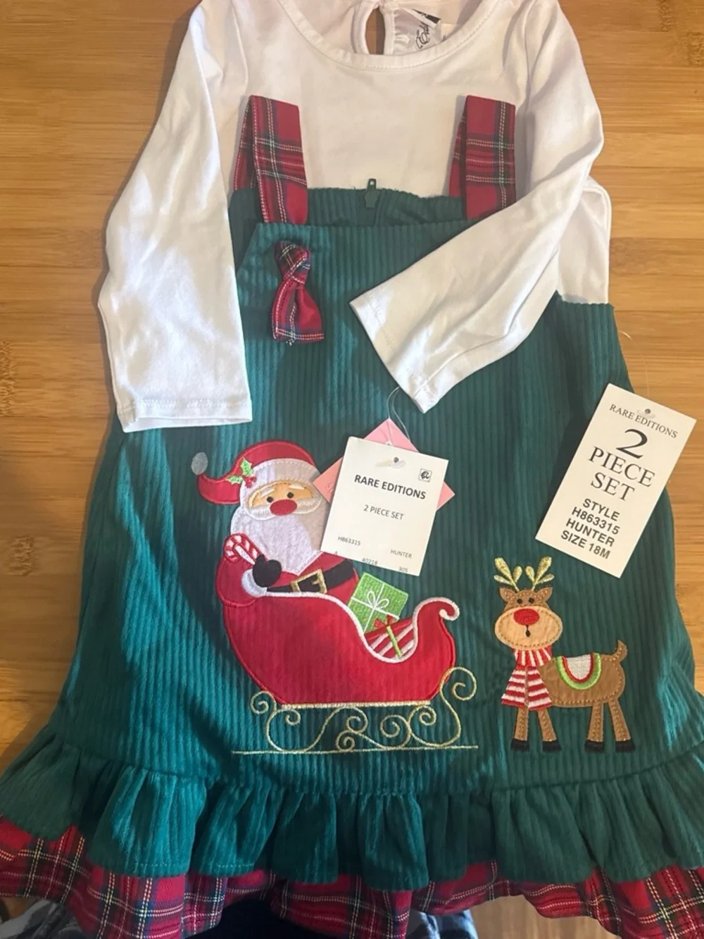 Rare Editions Green & Red Santa Reindeer Corduroy Toddler Set